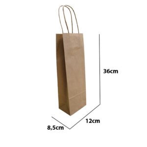 Sacola Papel Kraft garrafa 12x36x8,5 com 50 unidades vinho cerveja sake