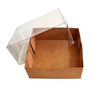 Caixas Papel Tampa Transparente KRAFT 14x14x4 com 10 unidades QUADRADA QR5